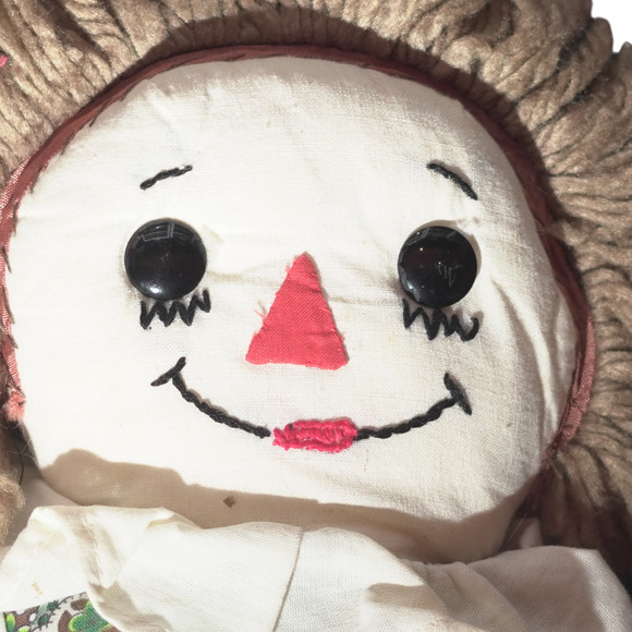 Vintage Raggedy Ann Cloth Doll 13" Rag Doll Yarn Brown Hair Two-Face - Picture 9 of 12